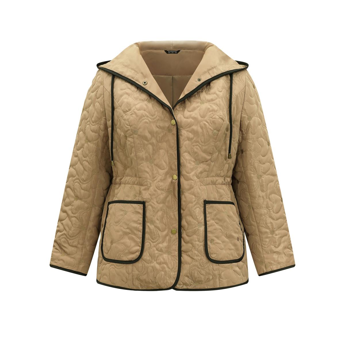 Plus Size Contrast Trim Drawstring Quilted Padded Jacket Women Bronze Lined Pocket Dailywear Jackets BloomChic 28/5X Product Image