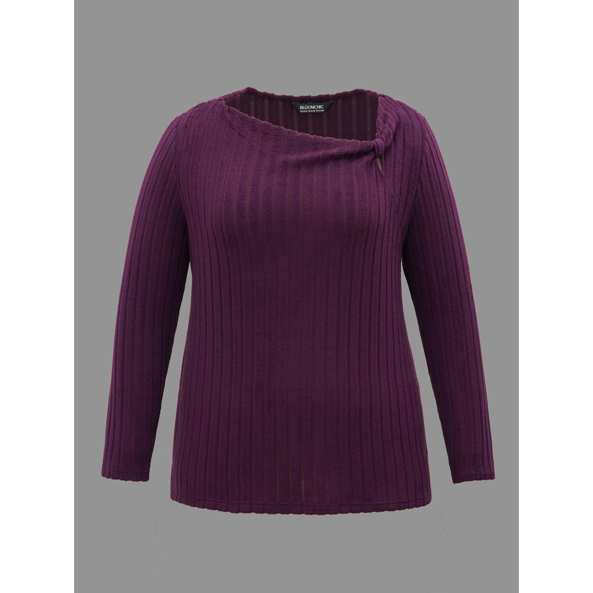Plus Size Textured Twisted Asymmetric Neck T-Shirt Eggplant Women Elegant Twist Asymmetrical Neck Everyday T-shirts BloomChic 28/5X Product Image