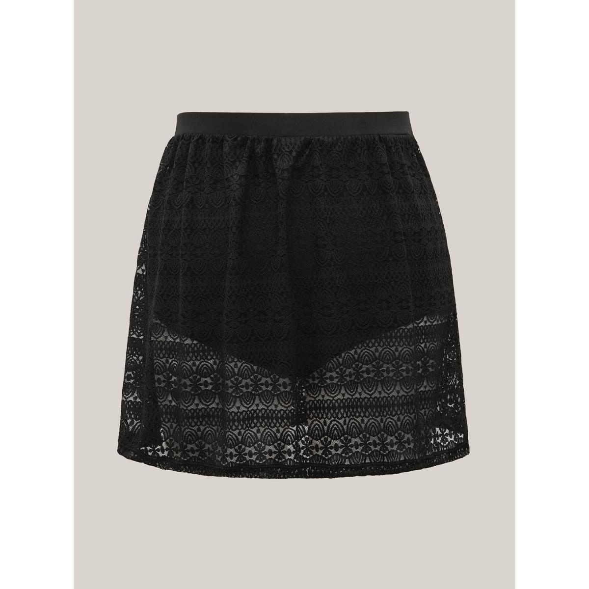 Plus Size Eyelet Trim Lace Pleated Swim Bottoms Women's Swimwear Black Beach Gathered High stretch Bodycon High Rise Curve Swim Bottoms BloomChic 18-20/2X Product Image