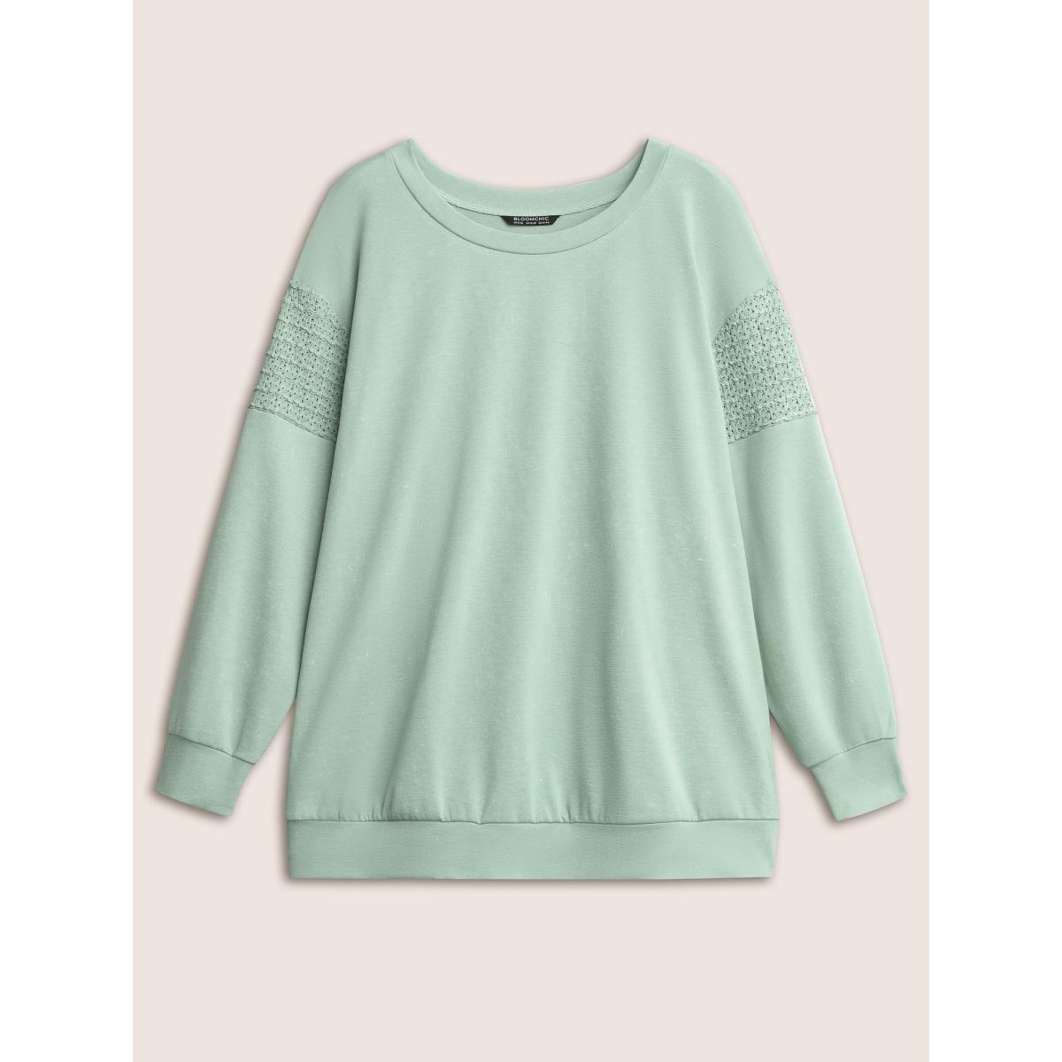 Plus Size Solid Lace Panel Drop Shoulder Sweatshirt Women Mint Casual Non Round Neck Everyday Sweatshirts BloomChic 18-20/2X Product Image