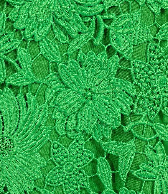 Trina Turk Lovelee 3D Floral Lace V-Neck Sleeveless Scallop Hem Sheath Mini Dress Product Image