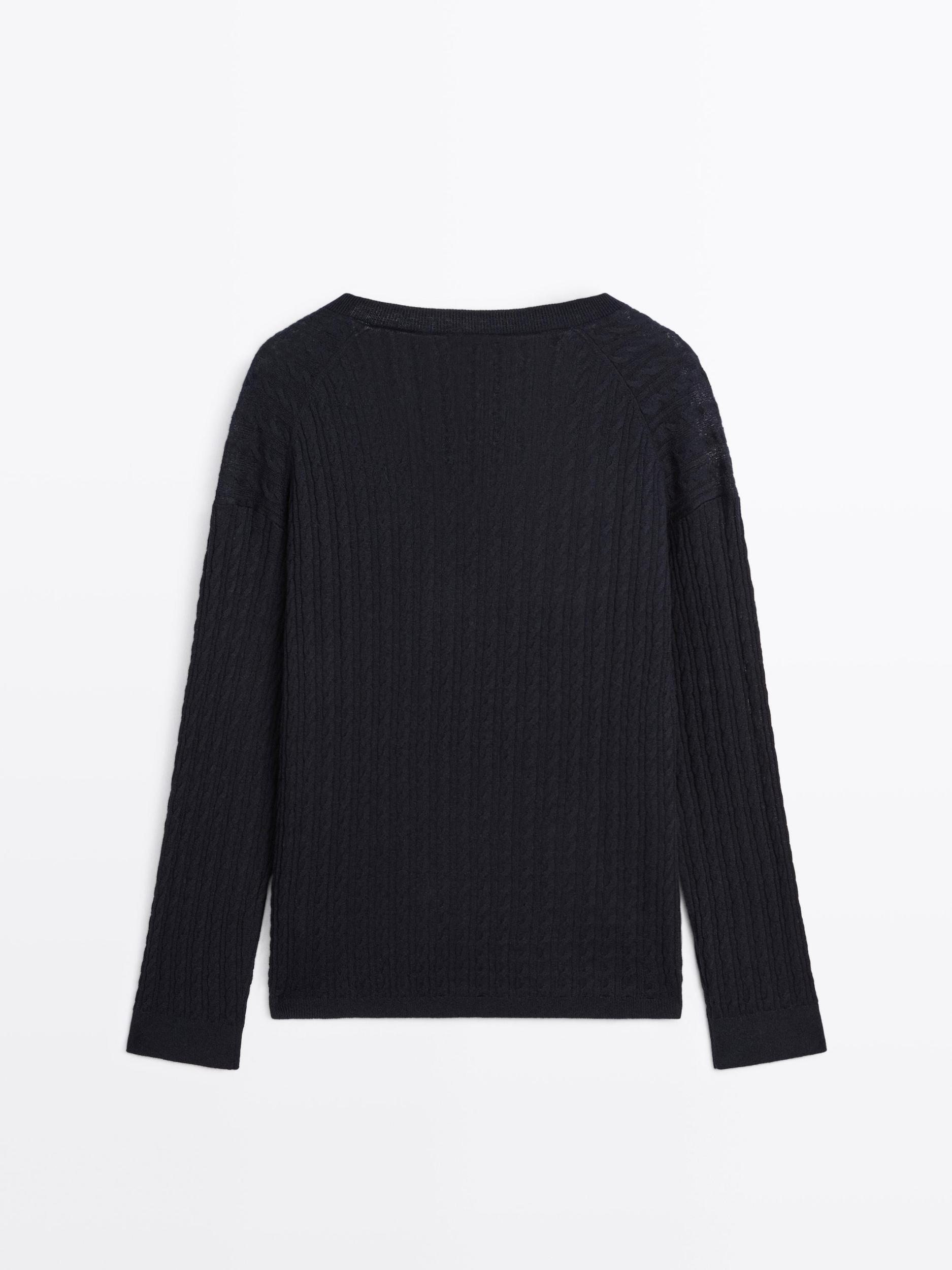 V-neck cable-knit sweater Product Image