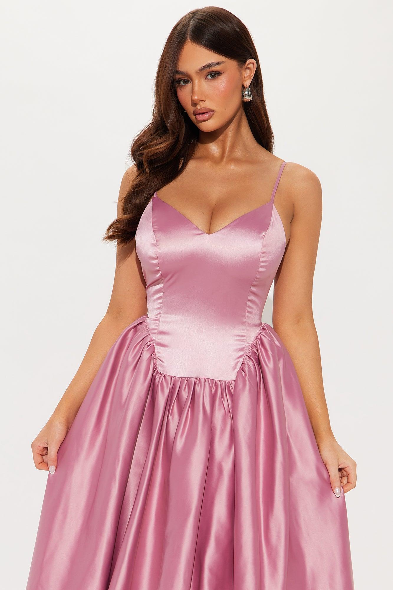 Angelina Satin Bubble Midi Dress - Mauve Product Image
