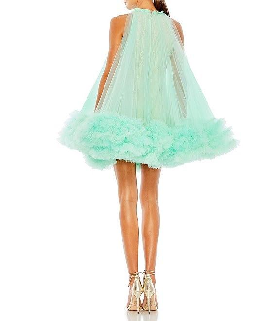 Mac Duggal Mock Neck Tulle Overlay Lace Swing Mini Dress Product Image