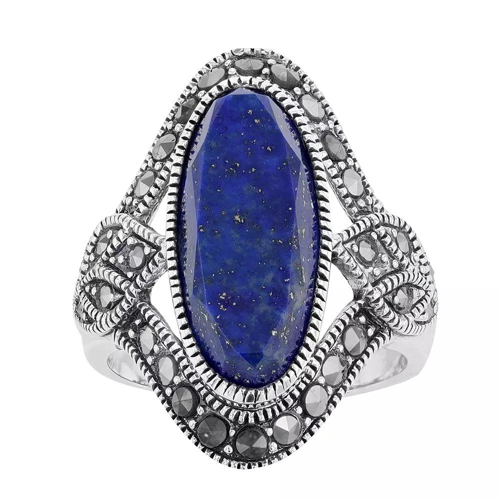 Lavish by TJM Sterling Silver Lapis Lazuli & Marcasite Cocktail Ring, Womens Product Image