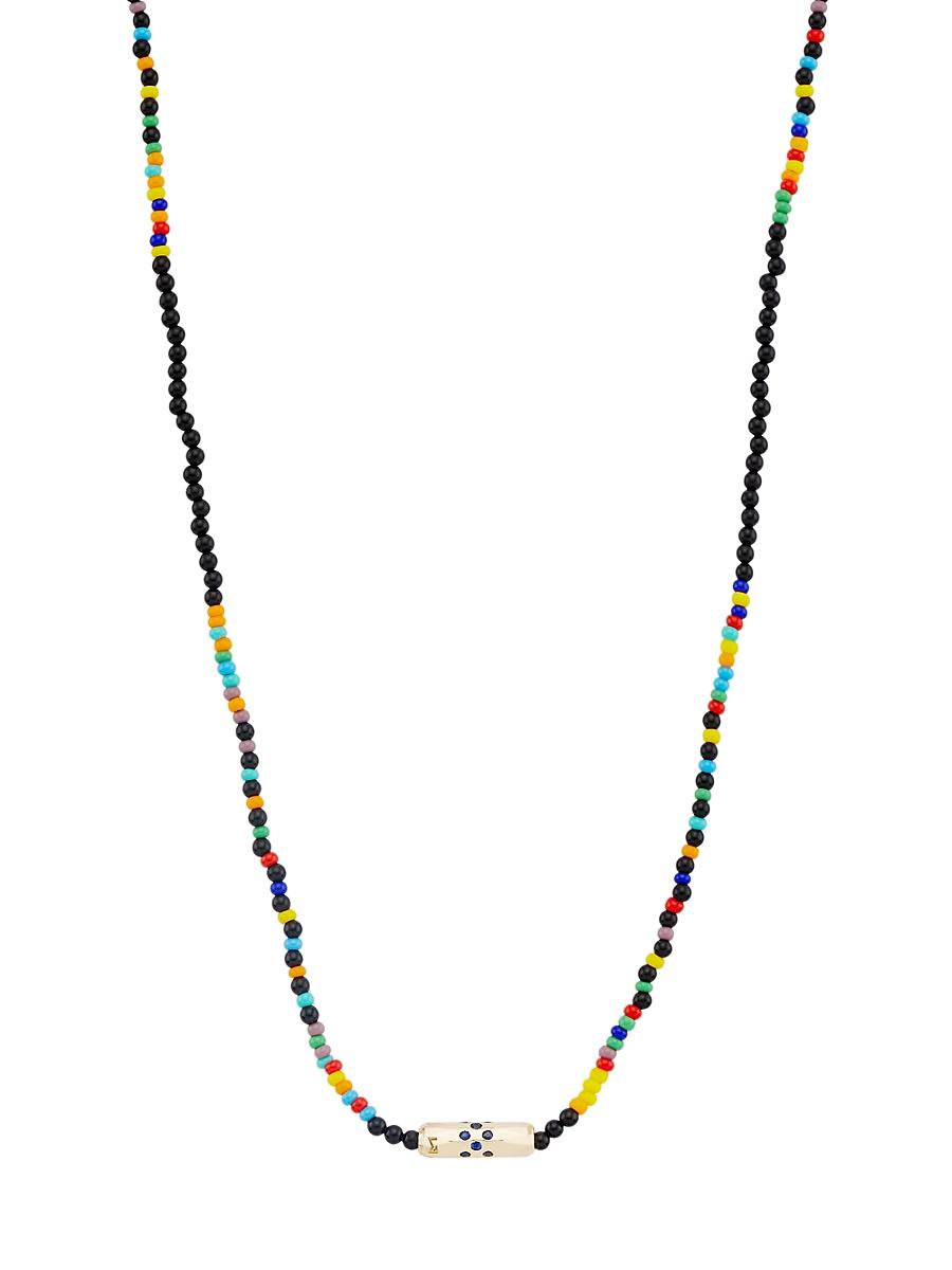 Mens Blue Sapphire & 14K Yellow Gold Beaded Necklace Product Image