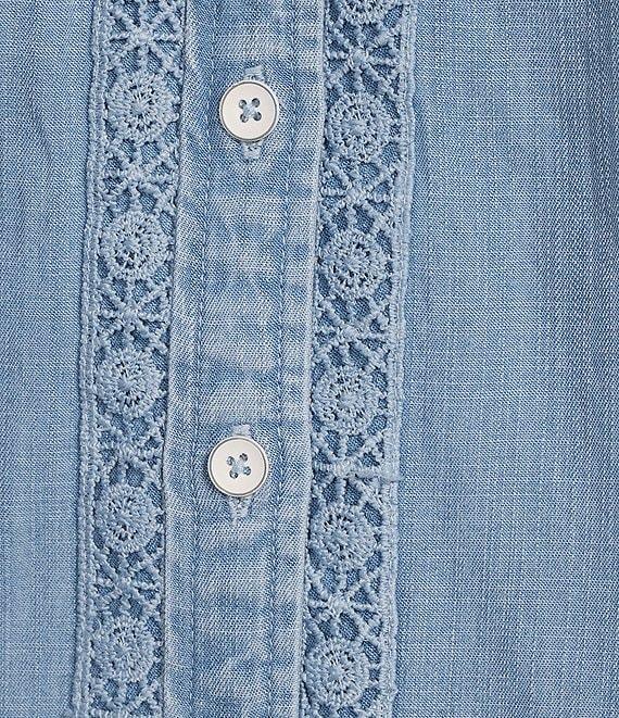 Democracy Lyocell V-Notch Neck Elbow Sleeve Crochet Inset Detail Top Product Image