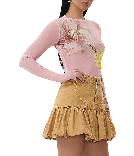 AFRM Kaylee Mesh Floral Print Crew Neck Long Sleeve Top Product Image