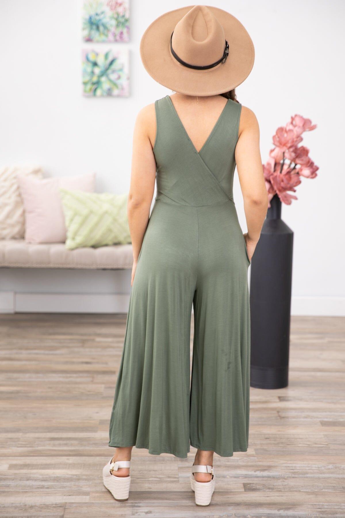 Olive Surplice Front Wide Leg Jumpsuit Product Image