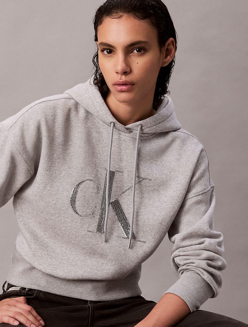 Fleece Sequin Monogram Relaxed Hoodie Product Image