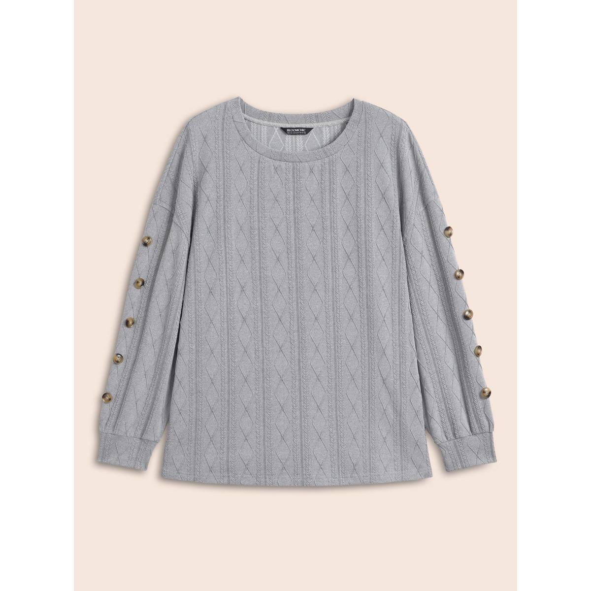 Plus Size Textured Fabric Crew Neck Straight-Fit Sweatshirt Women Mediumgray Casual Texture Loose Round Neck Everyday Sweatshirts BloomChic 14-16/1X Product Image