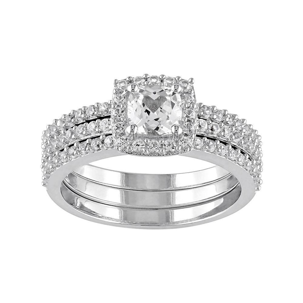 Stella Grace Sterling Silver Lab-Created White Sapphire Halo Engagement Ring Set, Womens Product Image