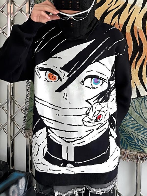 Men's Anime Print Knit Pull Over Sweater Product Image