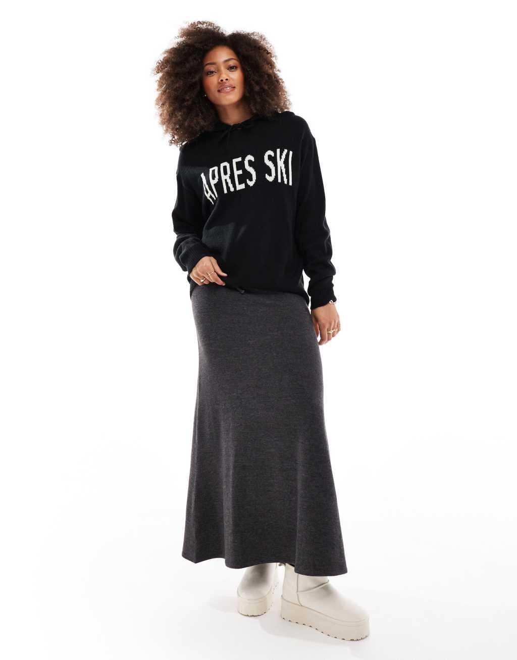 Threadbare Ski knitted Apres hoodie in black Product Image