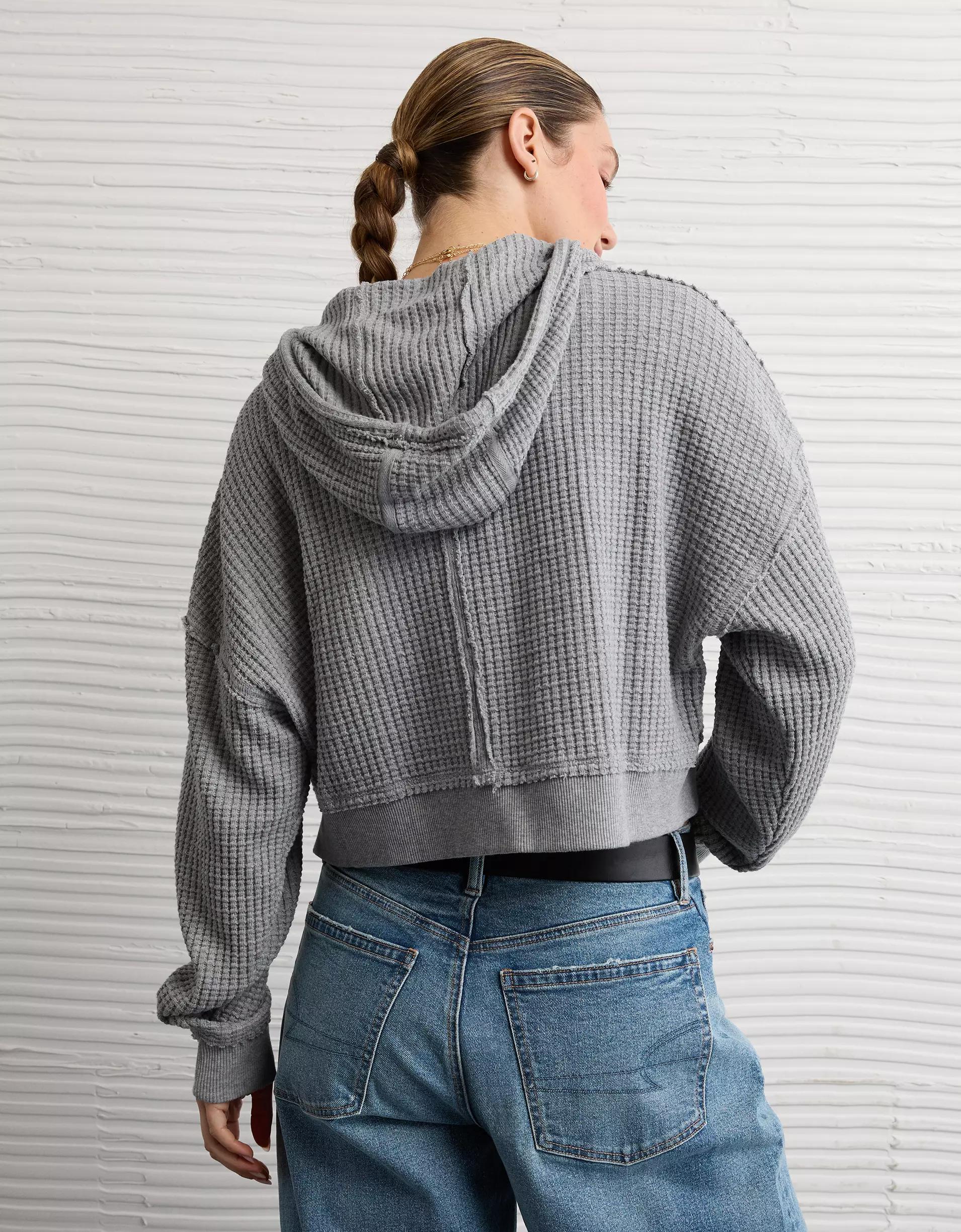 AE Cropped Waffle Zip-Up Hoodie Product Image