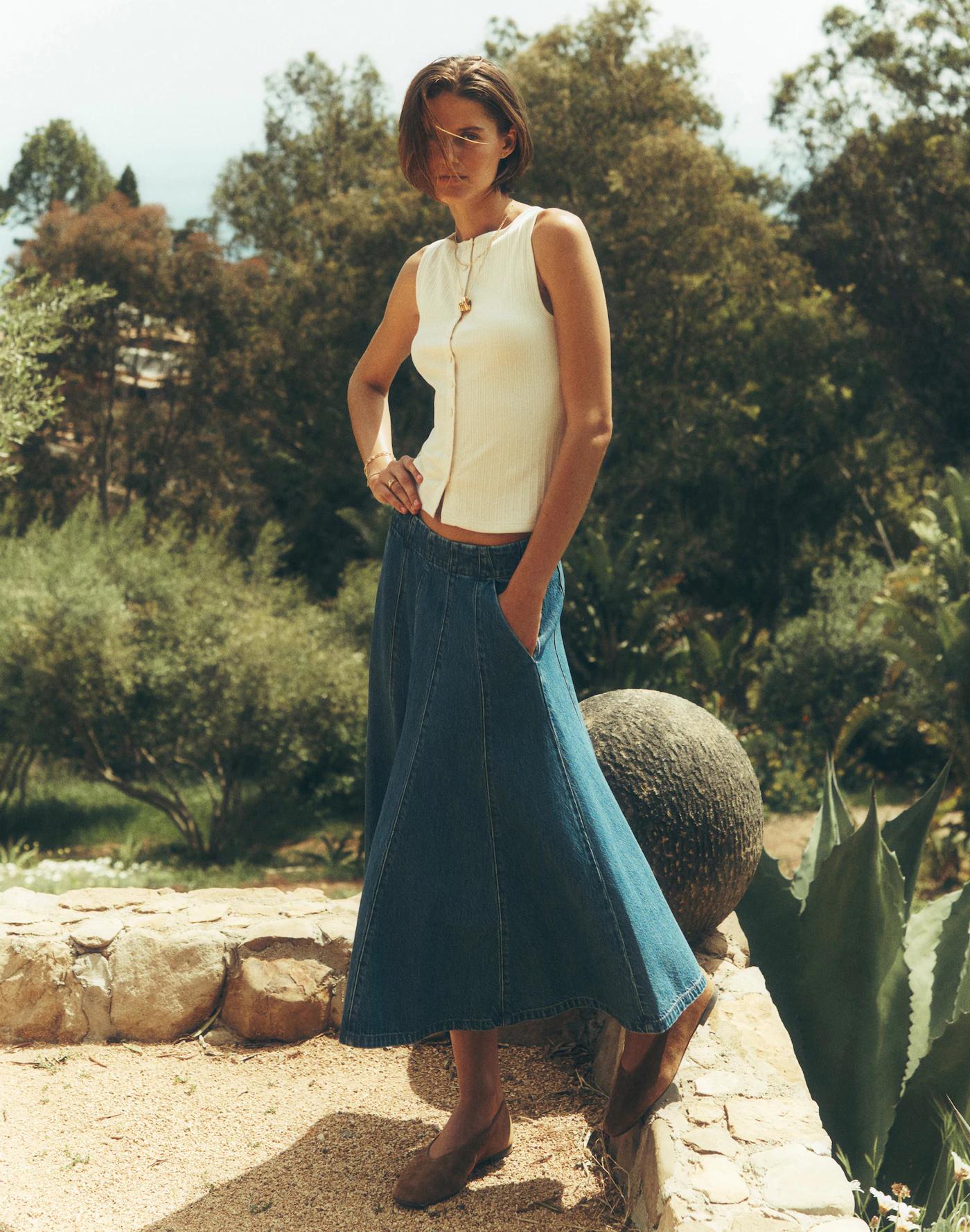 Flared Denim Midi Skirt: Airy Denim Edition Product Image