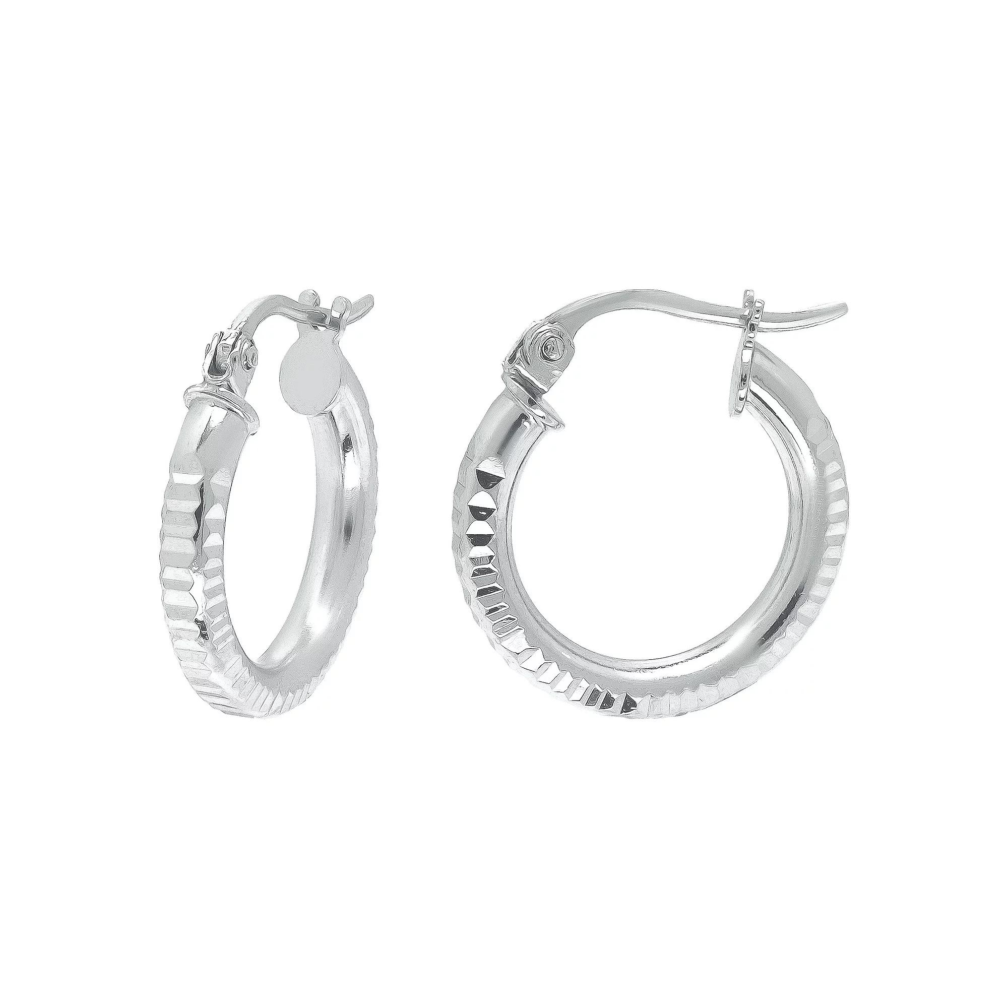 Aleure Precioso Sterling Silver Ribbed Textured Hoop Earrings, Womens Product Image
