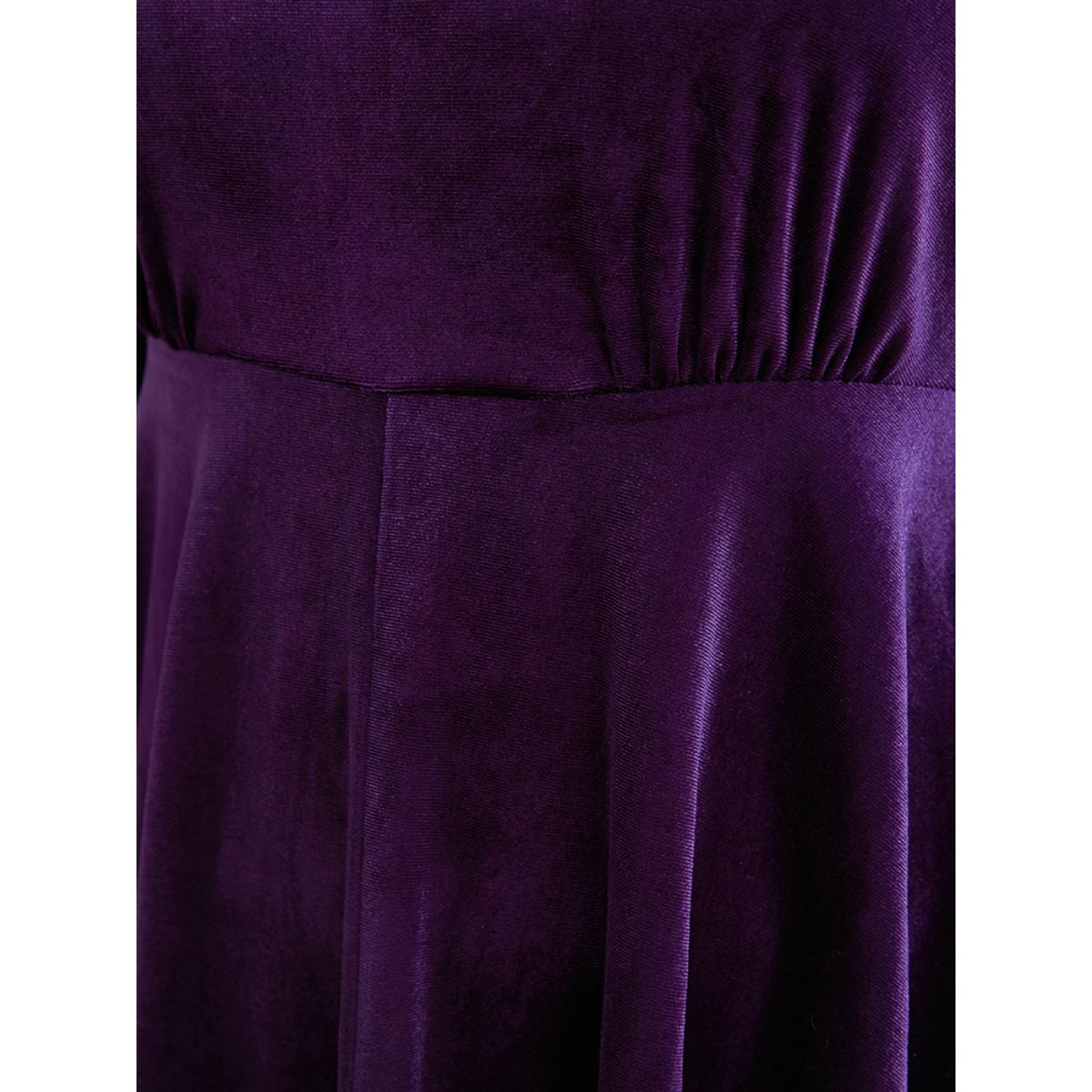 Solid Party High Waist Vintage Plus Size Women Knee Dress Going out Plain Pocket Moderately Stretchy Lantern Sleeve Long Sleeve V Neck Glamour Dresses BloomChic Product Image