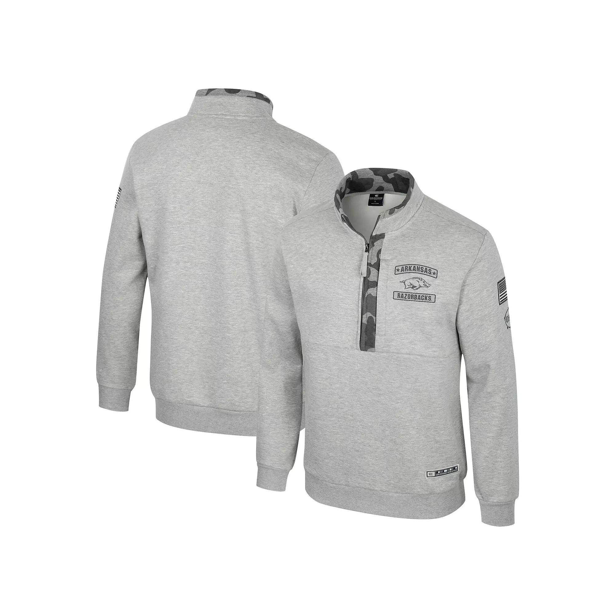 Men's Colosseum Heather Gray Arkansas Razorbacks OORAH OHT Military Appreciation Fleece Quarter-Zip Jacket,  Product Image