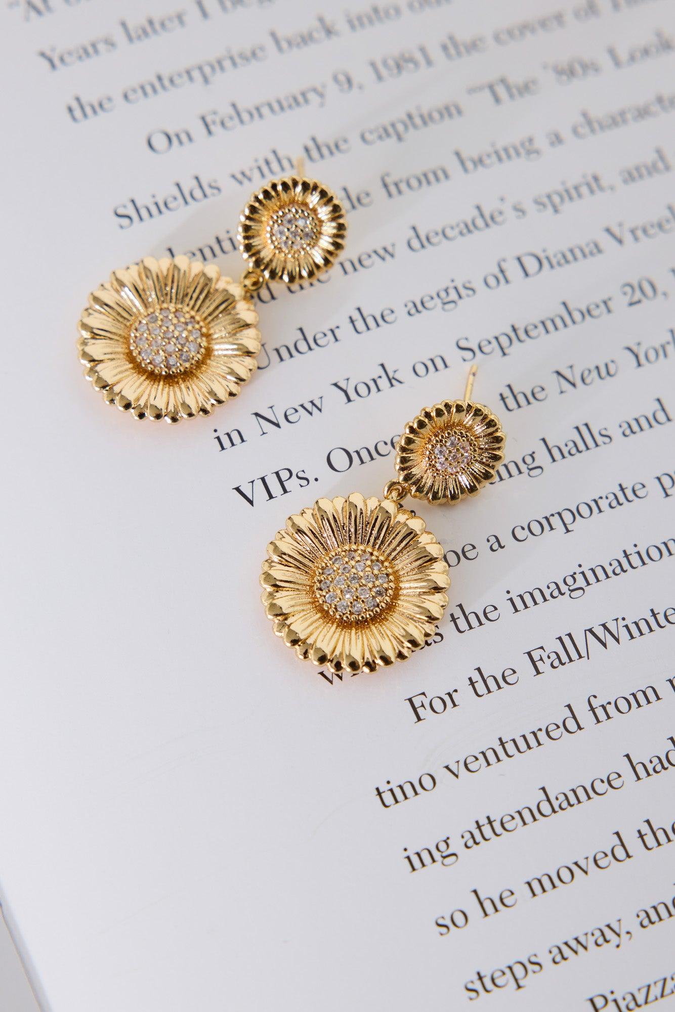 18k Gold Plated Shimmering Sun Earrings Gold Product Image
