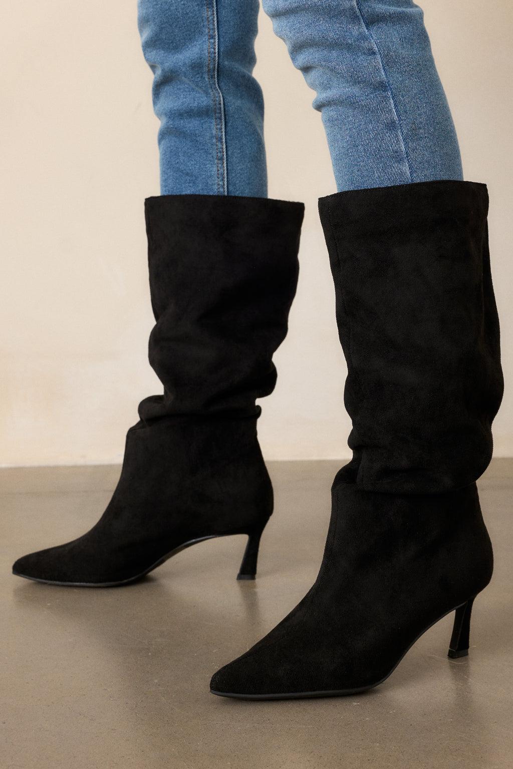 Finding My Way Black Faux Suede Boots Product Image