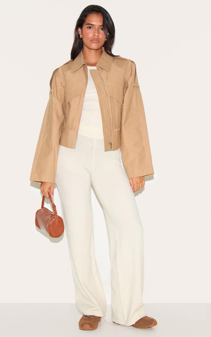 Cream Knit Wide Leg Pants Product Image