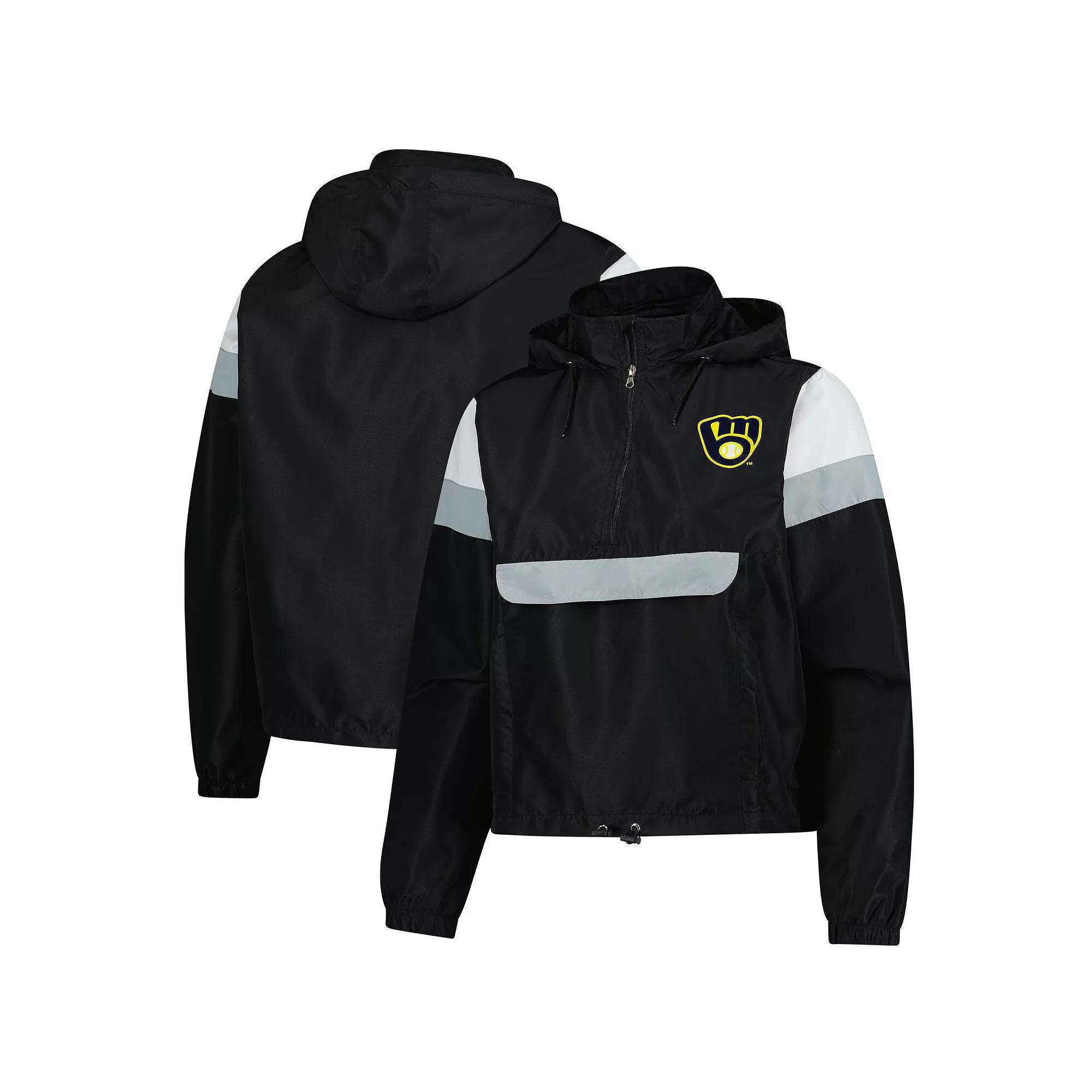 Women's Profile Black Milwaukee Brewers Quarter-Zip Anorak Hooded Jacket,  Product Image