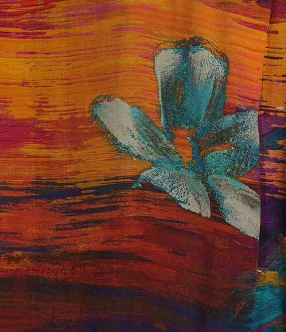 John Mark Woven Floral Painting Print Wire Collar 3/4 Cinch Sleeve Tunic Product Image