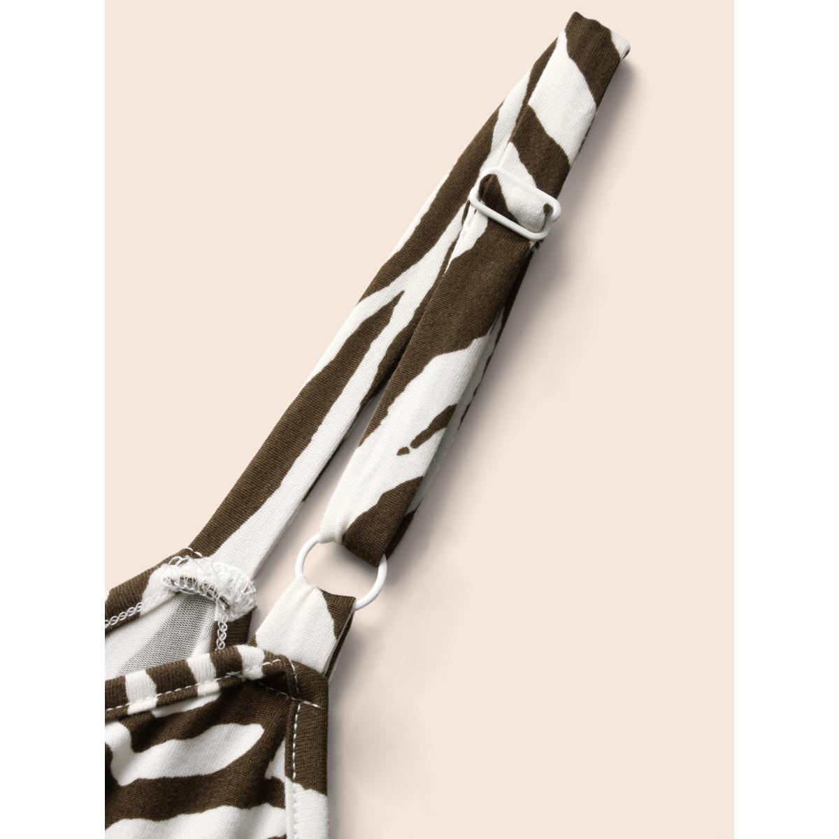 Plus Size Zebra Print Midi Cami Dress Browncoffeecolor Women Casual Non V-neck Sleeveless Curvy BloomChic 26/4X Product Image