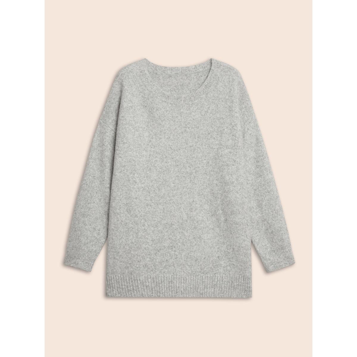 Plus Size Airy Cozy Drop Shoulder Wool Pullover LightGray Women Casual Long Sleeve Round Neck Everyday Pullovers BloomChic 28/5X Product Image
