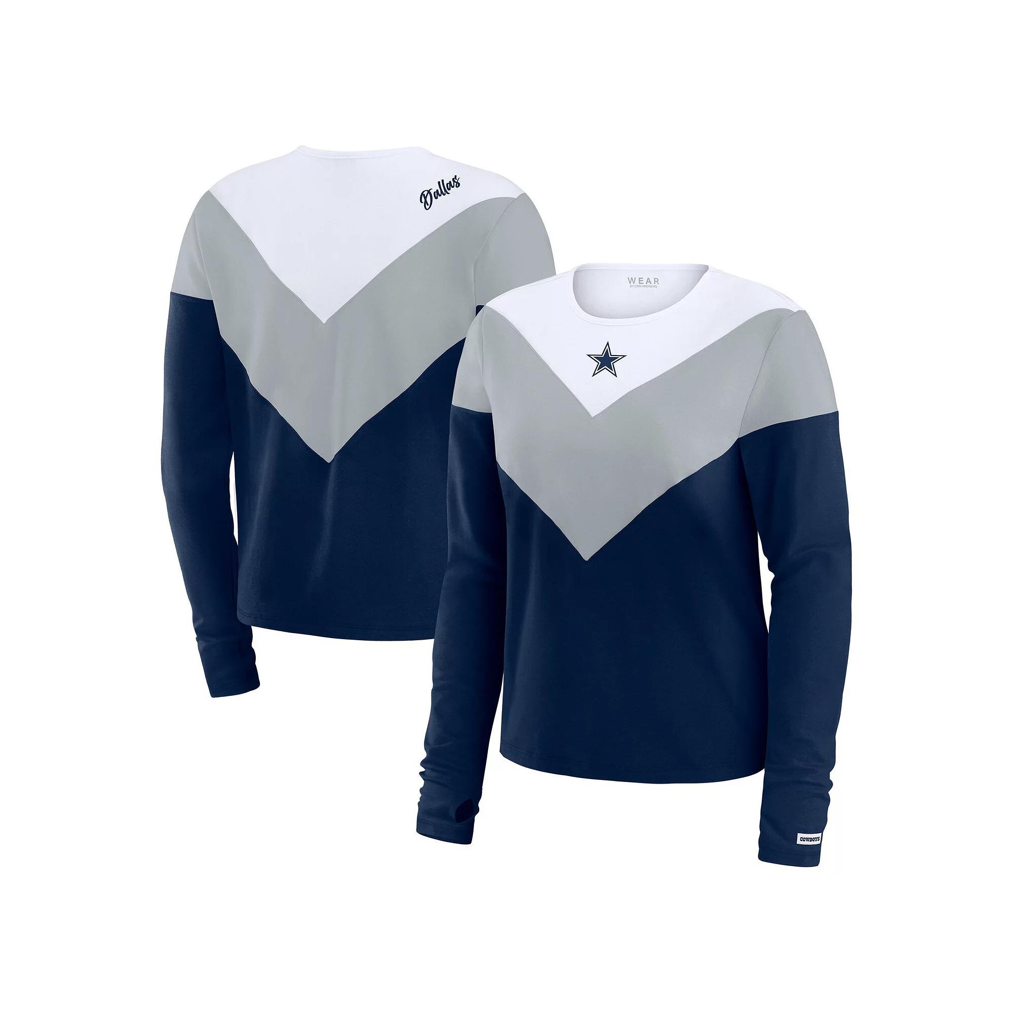 Women's WEAR by Erin Andrews Navy Dallas Cowboys Plus Size Chevron Tri-Blend Long Sleeve T-Shirt, Size: 2XL, Blue Product Image