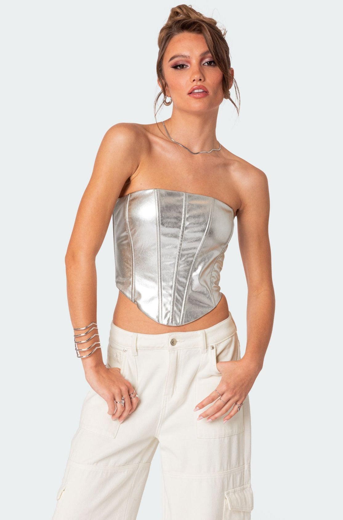 Mabel Metallic Faux Leather Corset Product Image