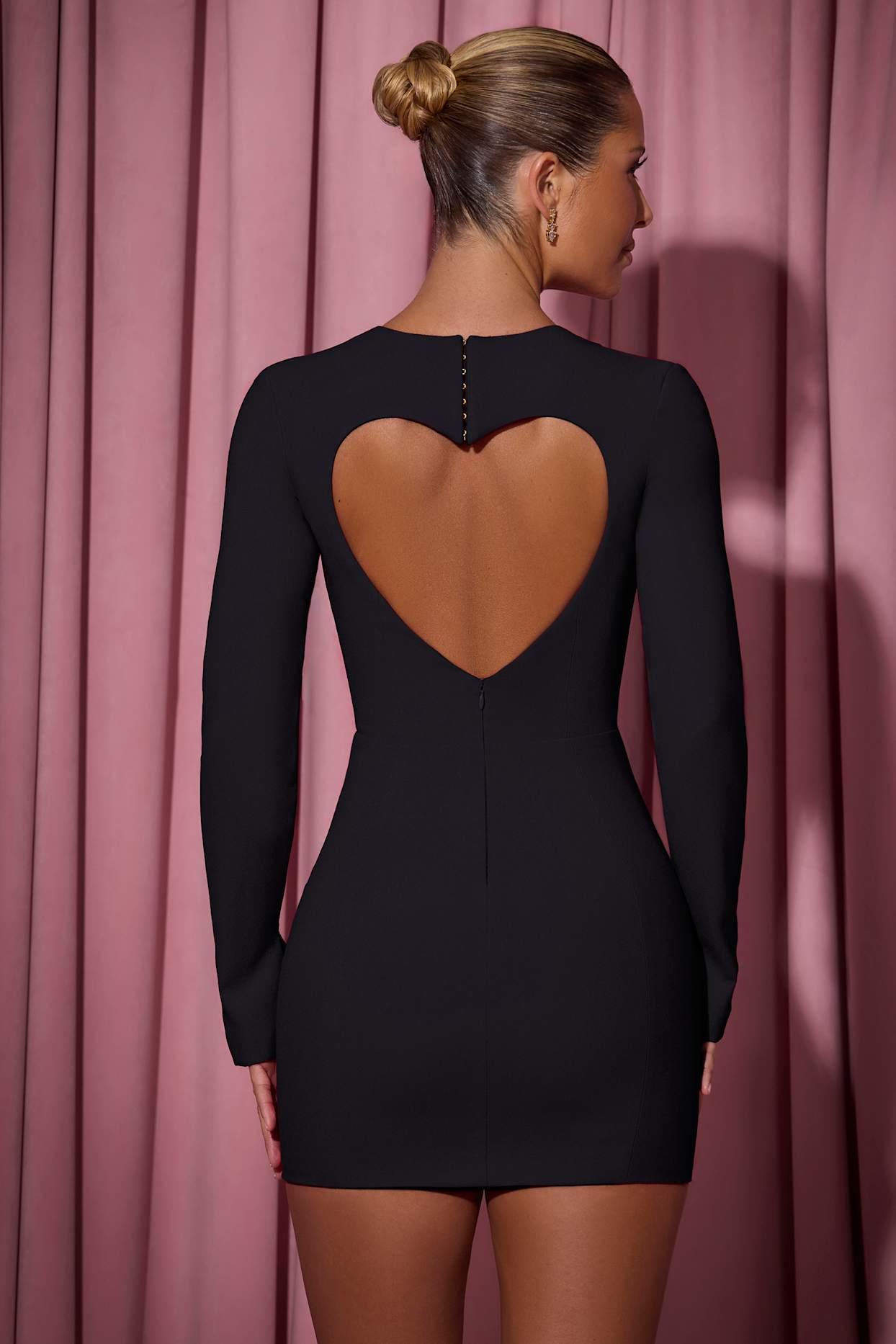 Cut-Out Heart-Detail Bodycon Mini Dress in Black Product Image