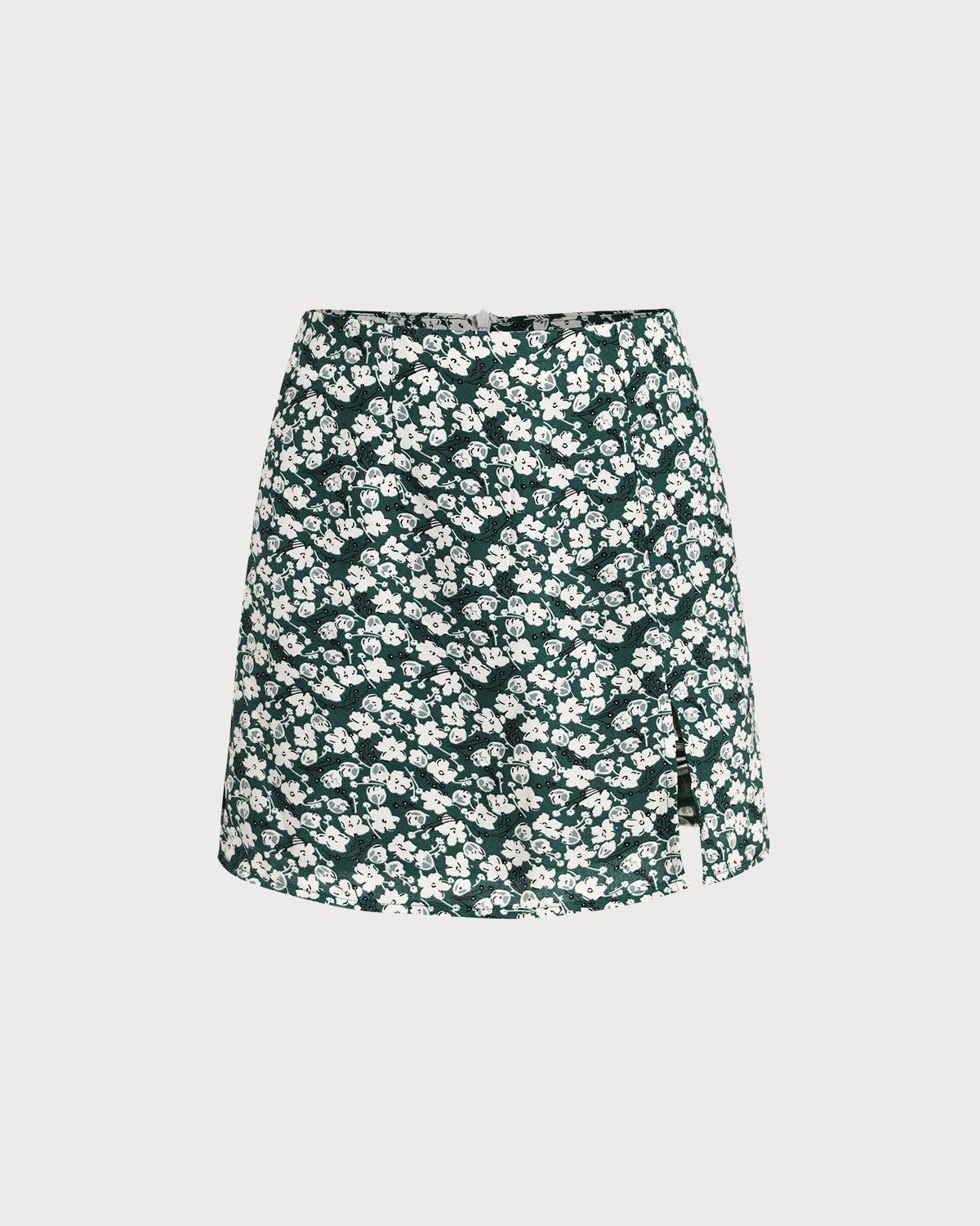 Green Floral A-line Mini Skirt Product Image