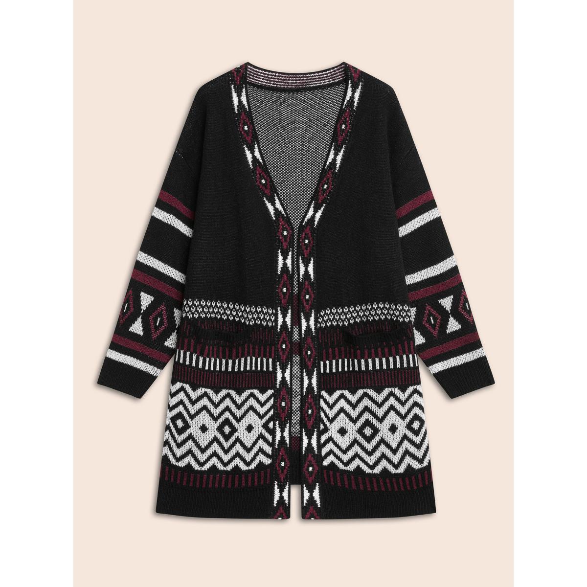 Plus Size Bandana Drop Shoulder Pocket Cardigan Black Women Casual Loose Long Sleeve Everyday Cardigans BloomChic 14-16/1X Product Image