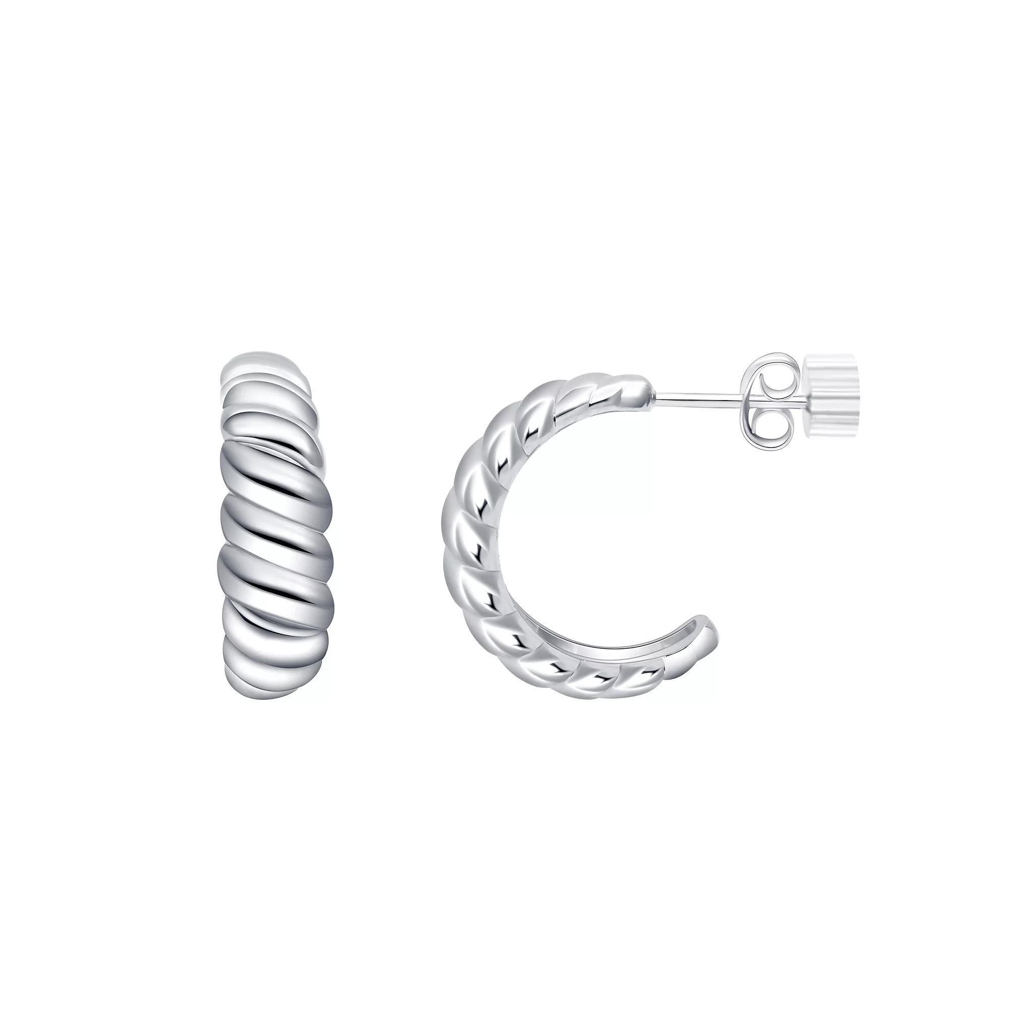 Eco Silver Luxe Sterling Silver Polished Shrimp Post Hoop Earrings, Women's Product Image