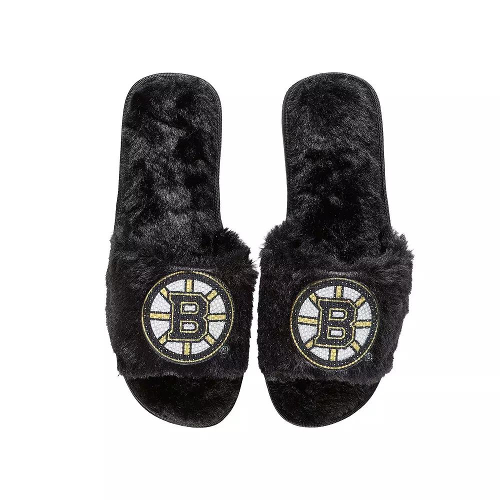 Women's FOCO Black Boston Bruins Rhinestone Fuzzy Slippers,  Product Image