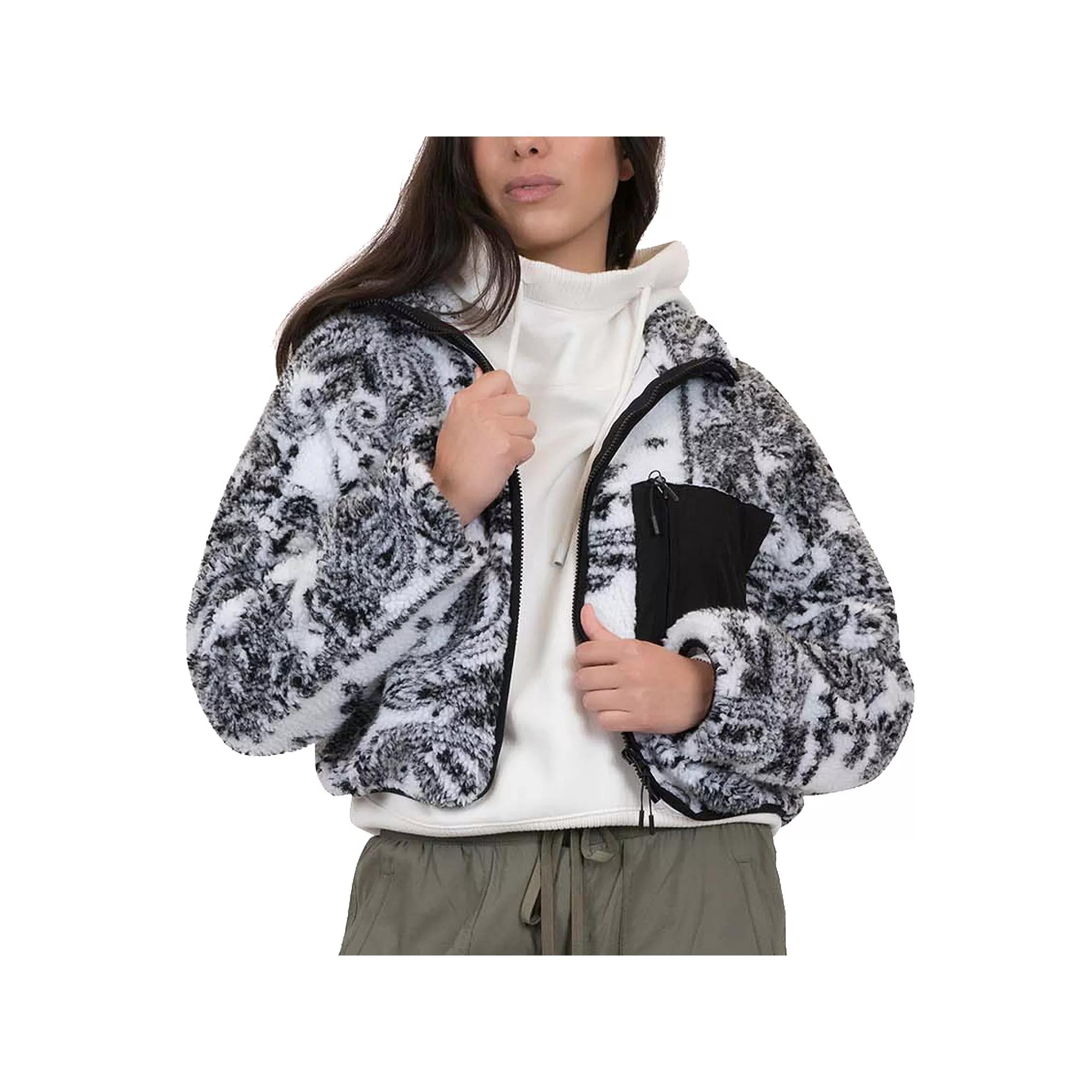 Juniors' Coffee Shop Paisley Sherpa Jacket, Women's, Size: Medium, White Product Image