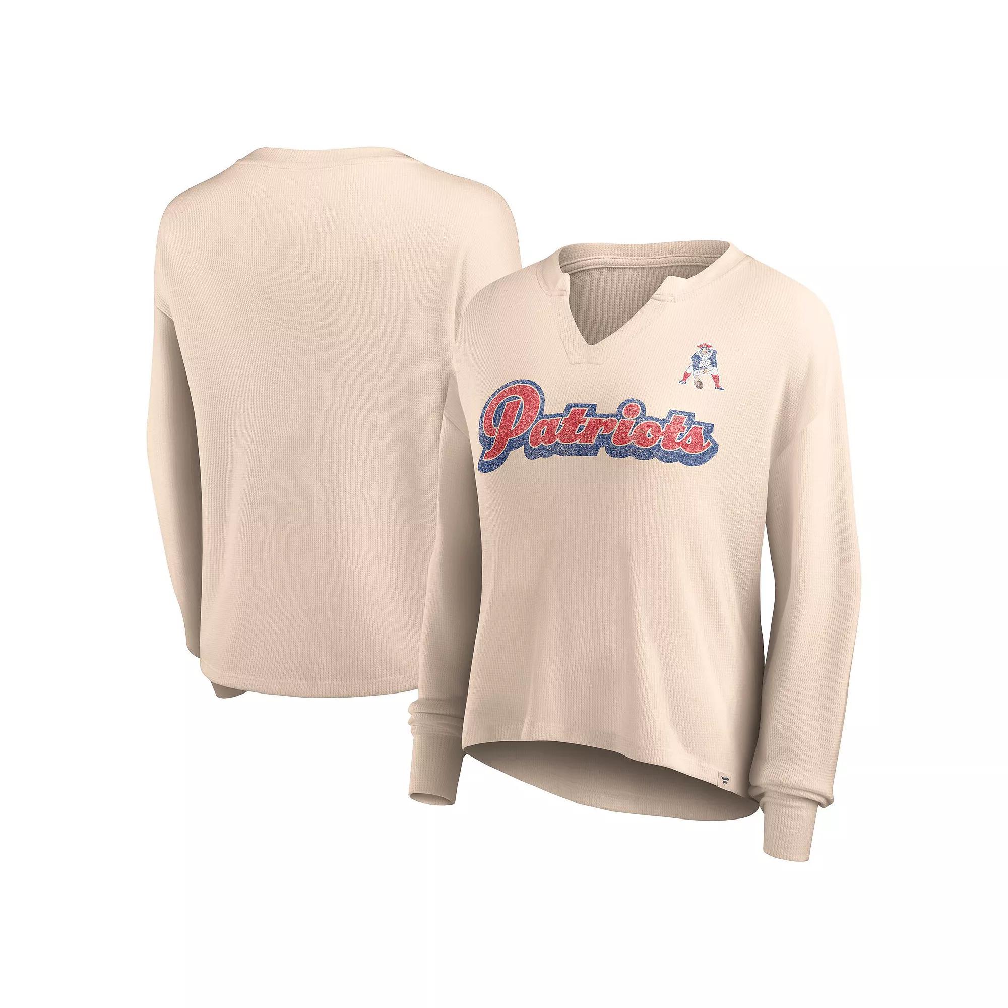 Women's Fanatics Branded Tan New England Patriots Go For It Notch Neck Waffle Knit Long Sleeve T-Shirt,  Product Image