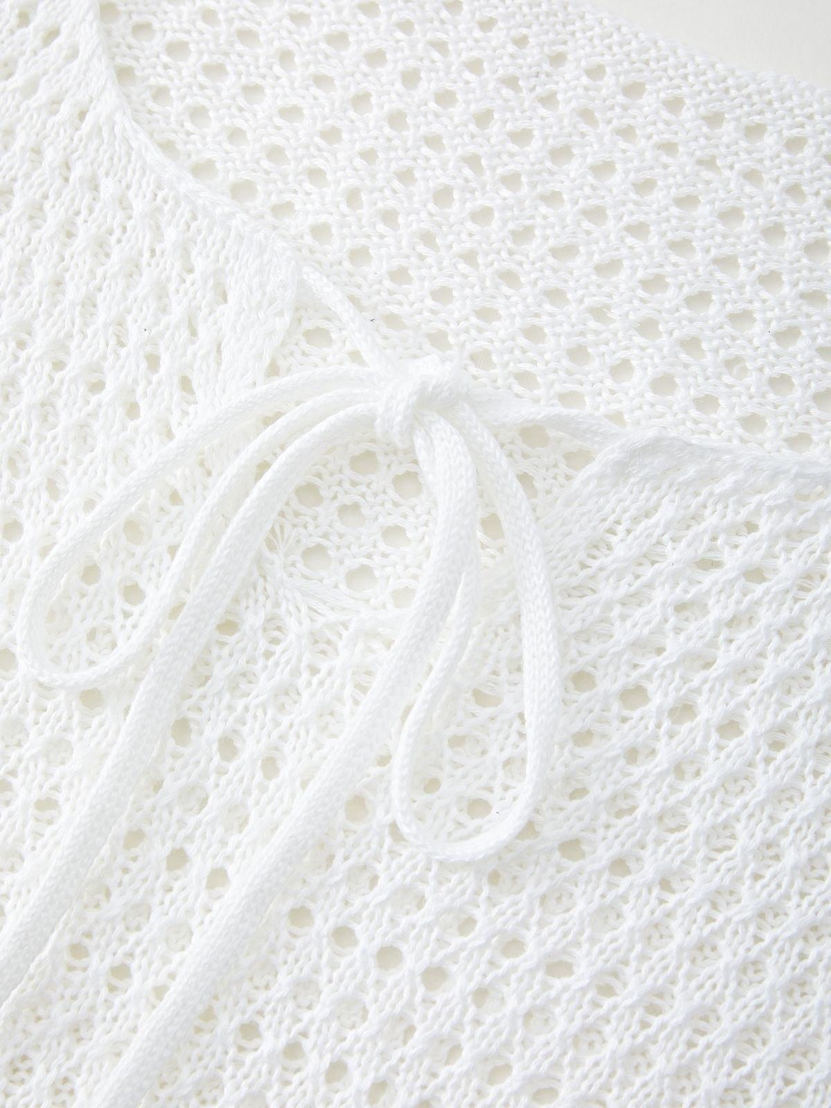Tie Front White Open Knit Top Product Image