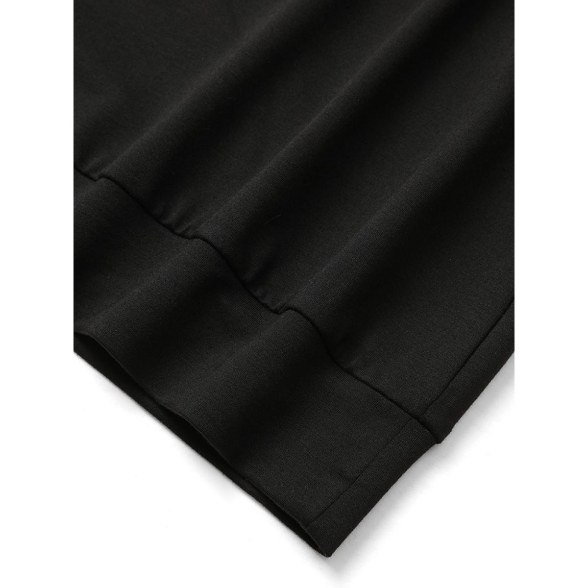 Plus Size Halter 2-In-1 Patchwork Sweatshirt Women Black Casual Plain Halter neck Everyday Sweatshirts BloomChic 18-20/2X Product Image