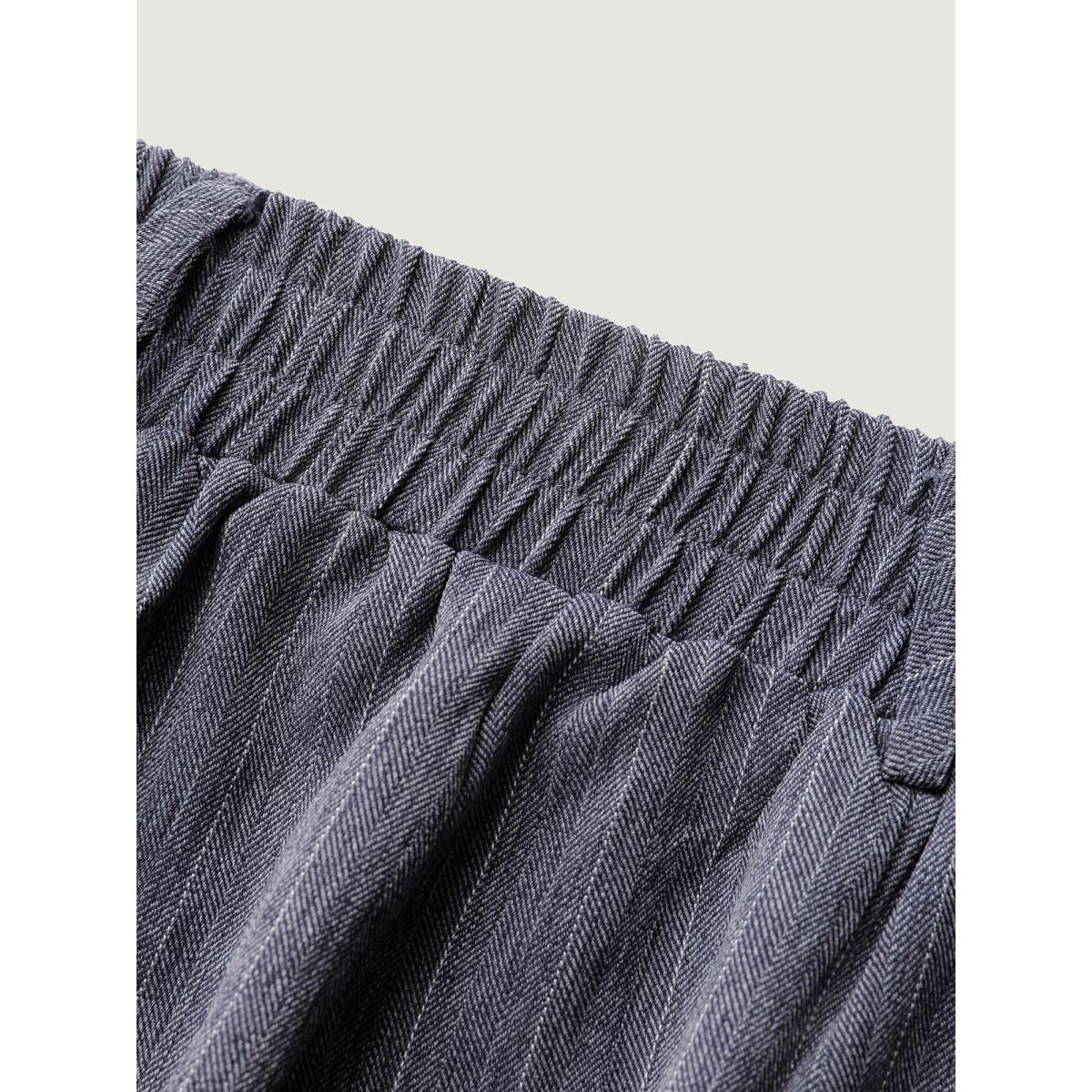 Plus Size Striped Button Wide-Leg Pants Women Indigo Office Loose Mid Rise Office Pants BloomChic 12/L Product Image