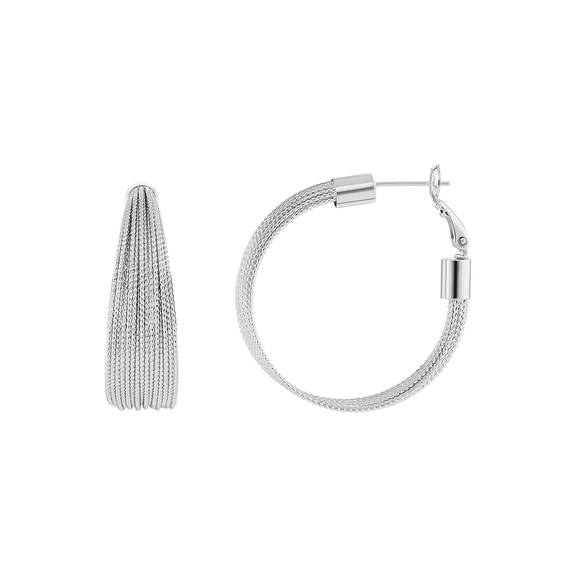 PRIMROSE Textured Multi Row Hoop Earrings, Women's, Silver Tone Product Image