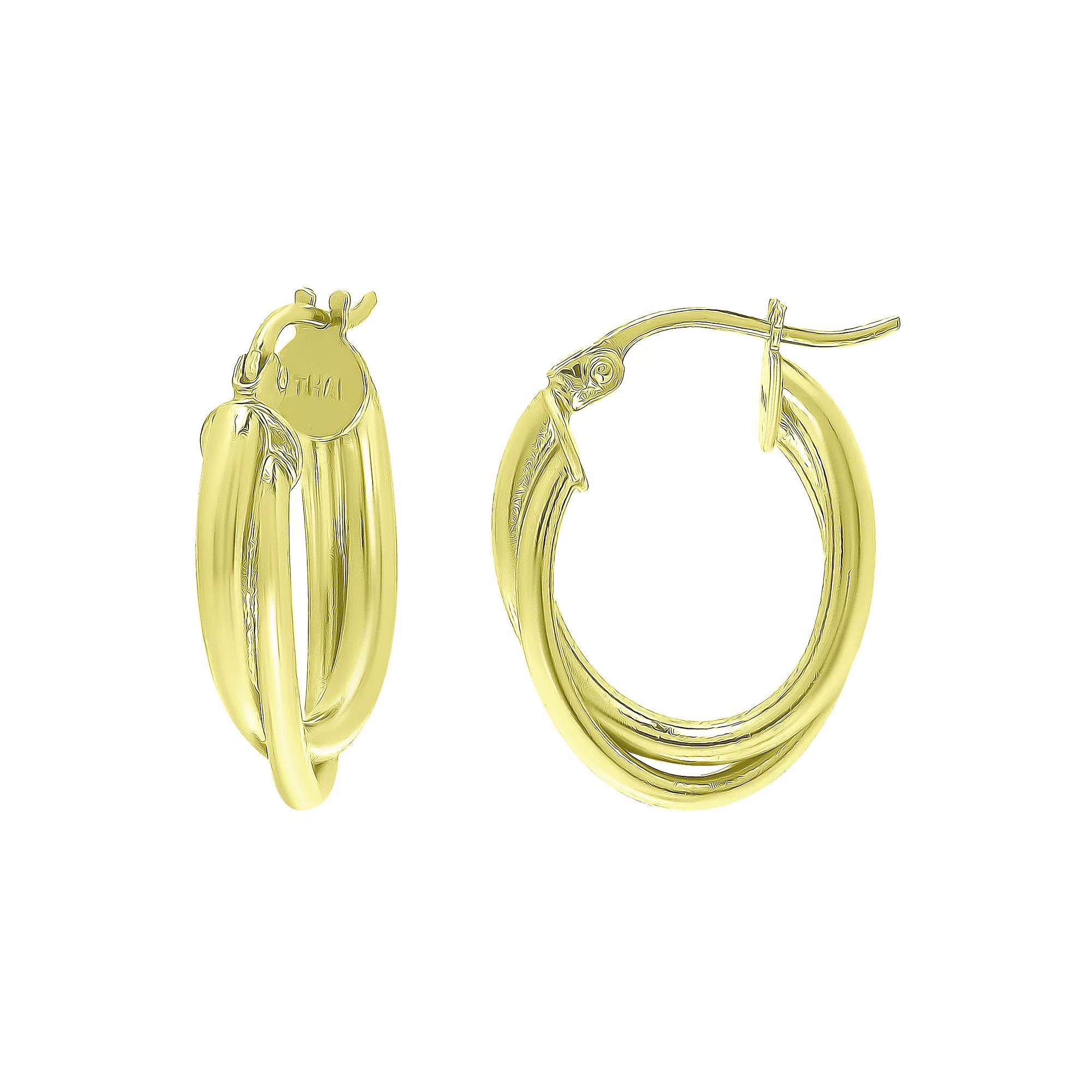 Aleure Precioso Sterling Silver 2 Row Oval Hoop Earrings, Womens Gold Tone Product Image