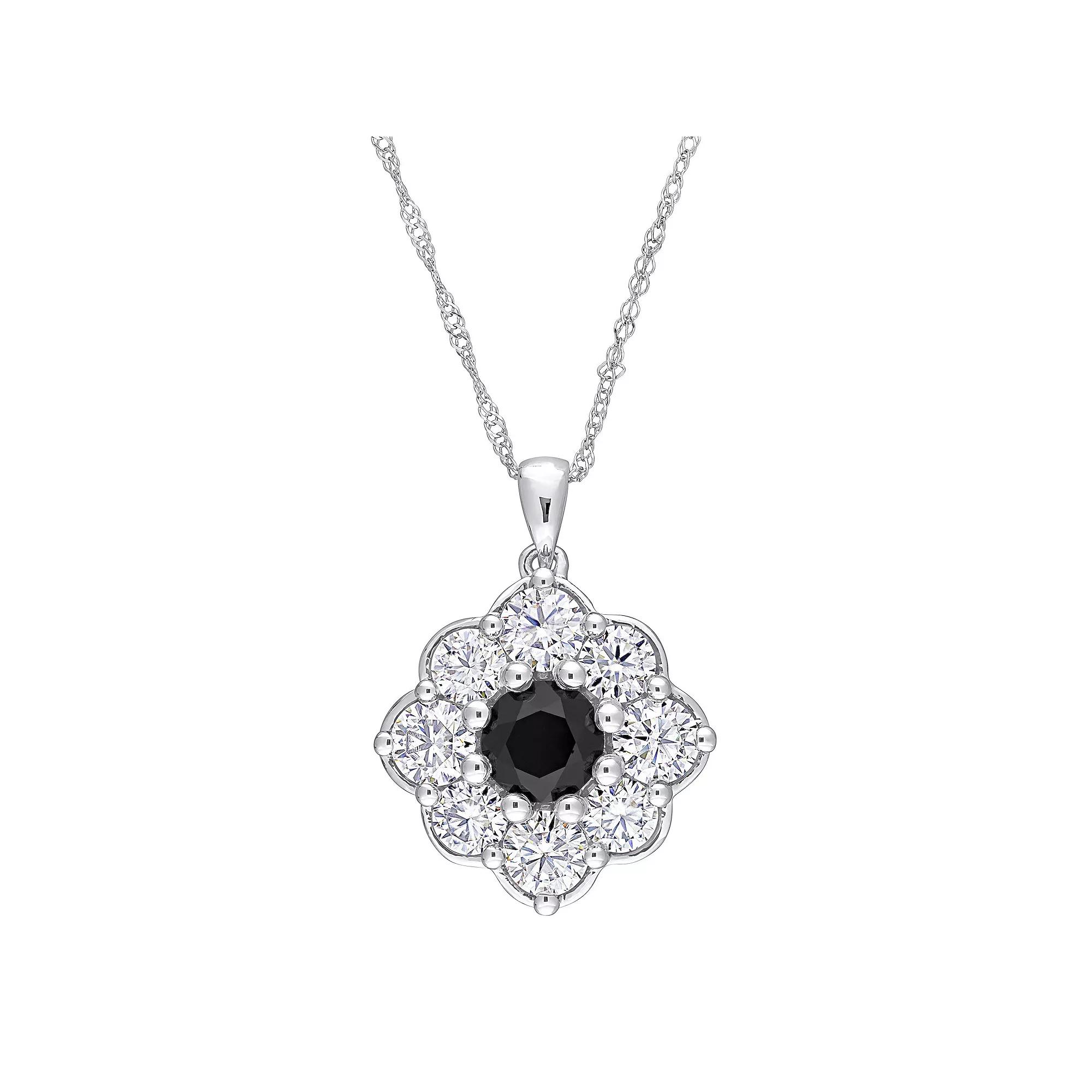 Stella Grace 10k White Gold 1 1/2 Carat T.W. Lab-Created Moissanite & Black Diamond Floral Pendant Necklace, Women's, Size: 17" Product Image