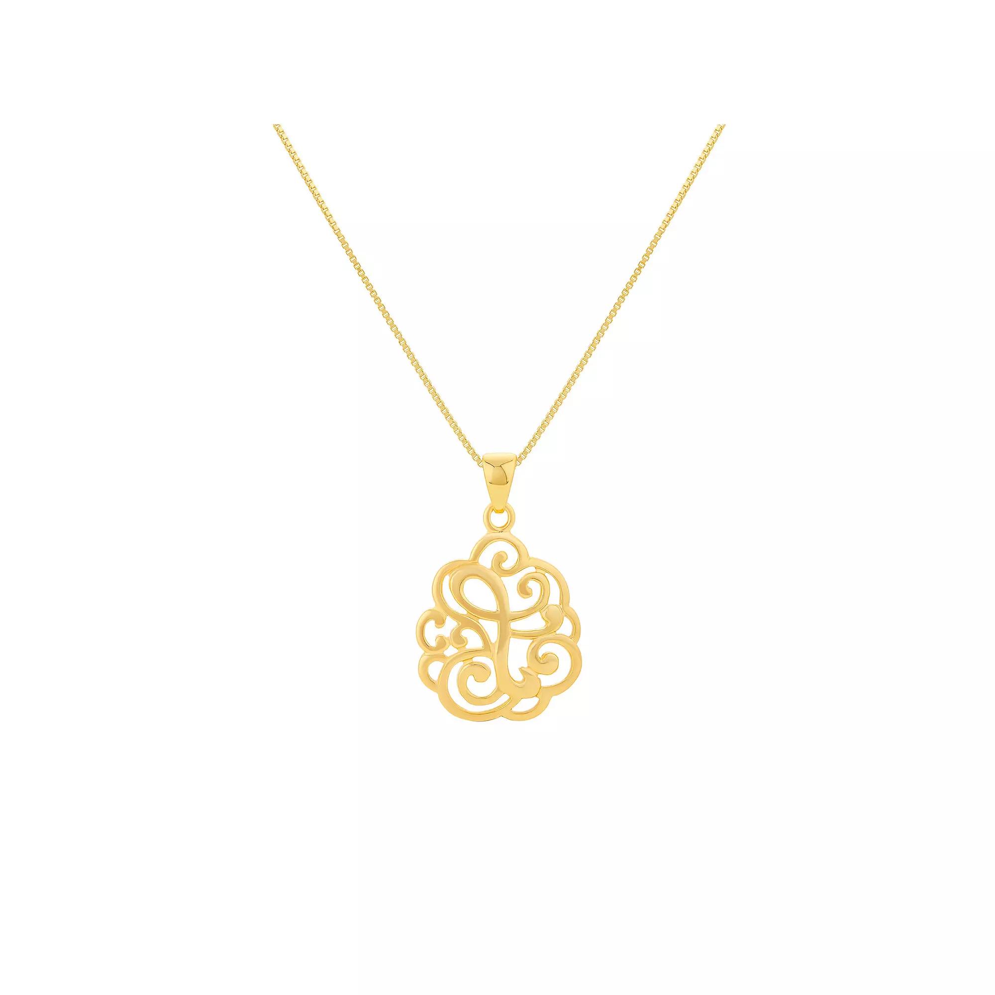 PRIMROSE Sterling Silver Monogram Initial Pendant Necklace, Women's, Size: 18", Gold Tone T Product Image