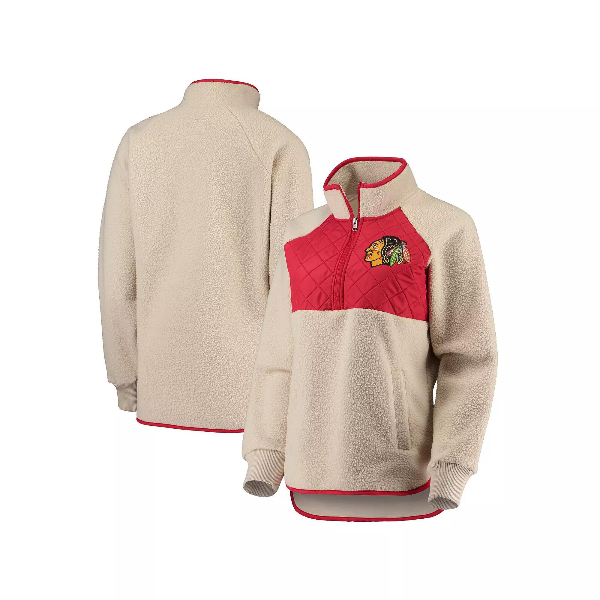 Women's G-III 4Her by Carl Banks Oatmeal/Red Chicago Blackhawks Wishbone Half-Zip Jacket, Size: Small, Team Product Image