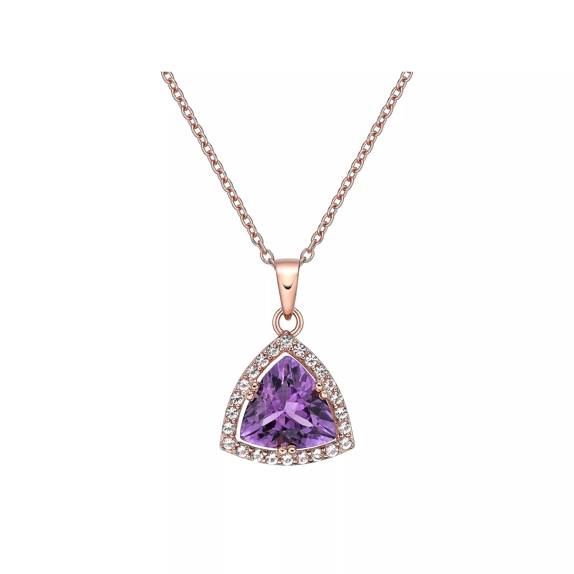 Gemminded 18k Rose Gold Over Sterling Silver White Topaz Accent & Amethyst Pendant Necklace, Women's, Size: 18" Product Image