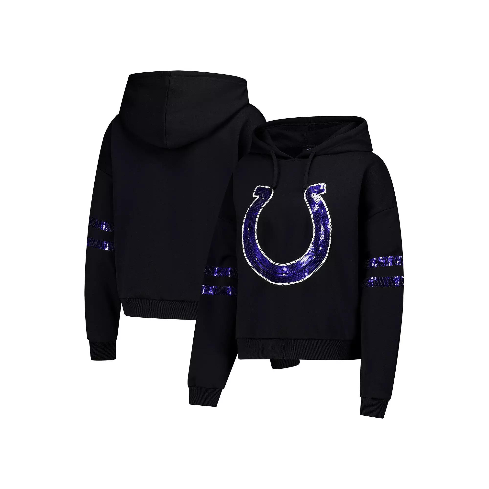 Women's Cuce Black Indianapolis Colts Cropped Sequins Pullover Hoodie, Size: 3XL Product Image