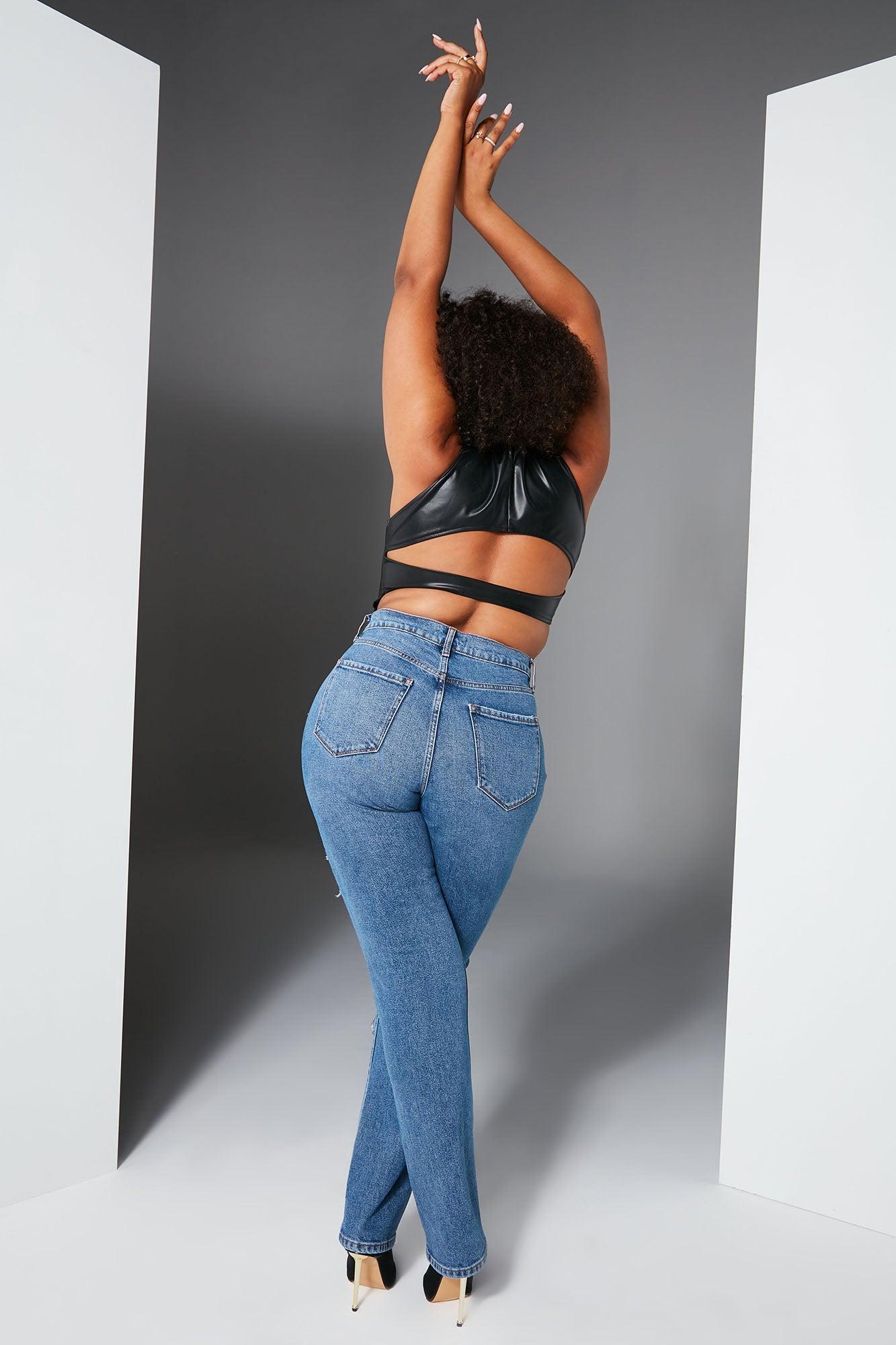 Tall Hometown Cutie Destroyed Mom Jeans - Medium Blue Wash Product Image